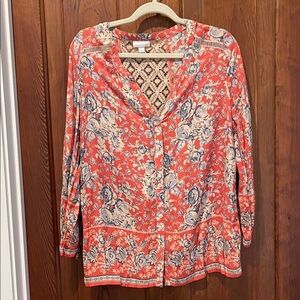 Westport Floral Blouse - Coral and Cream